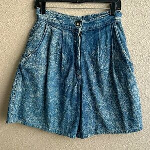 Women’s 80’s Vintage‎ Retro Carreli Acid Wash High Rise Pleated Denim Shorts